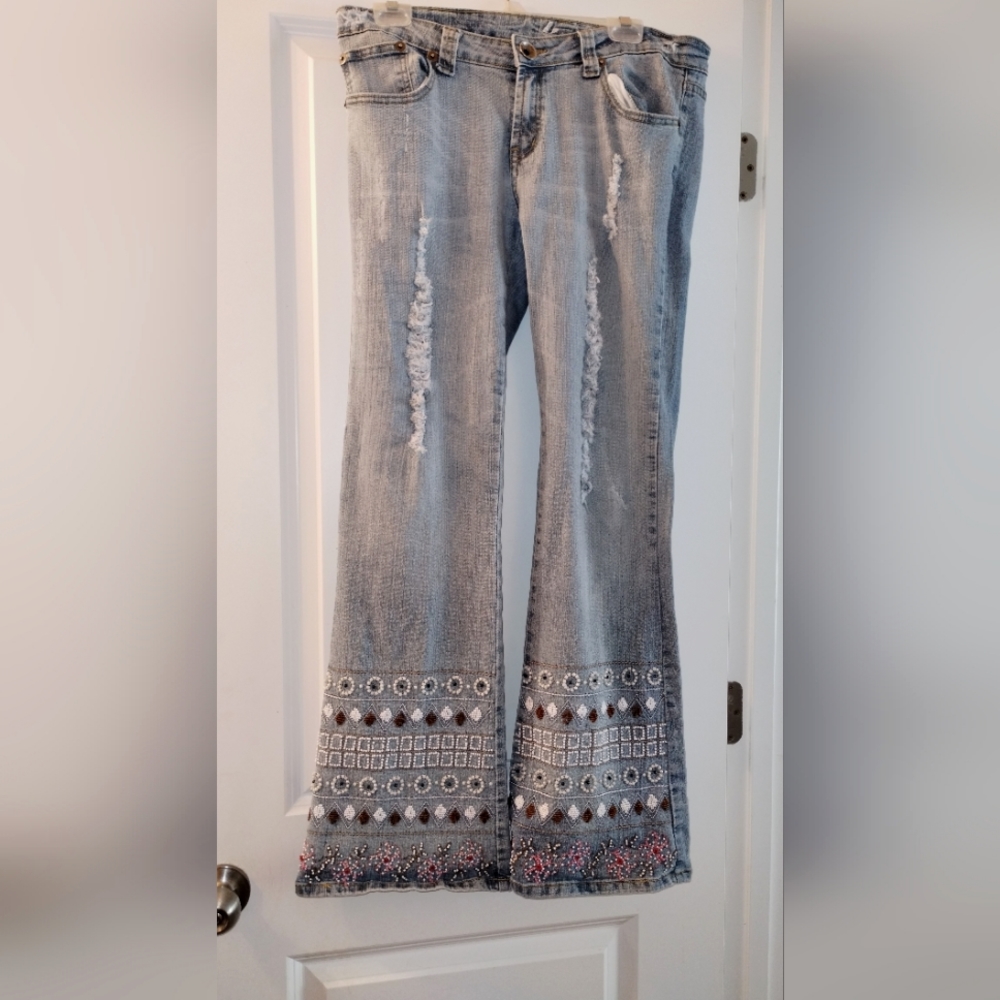 Beaded, Ripped Jeans